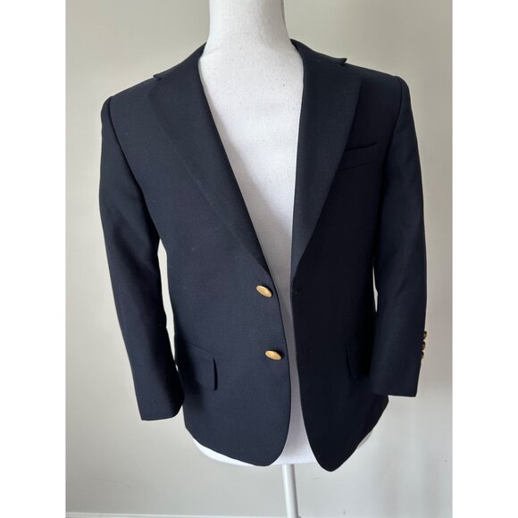 Lands End Size 8 Husky Kids Navy Blue Lined Wool Blend Blazer Jacket - Picture 7 of 11